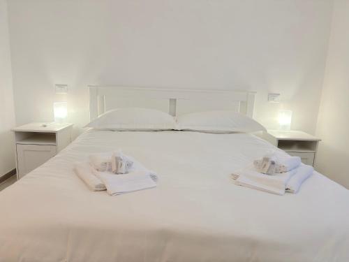 a white bed with two towels on top of it at Vicino aeroporto Pisa - Wi-Fi e parcheggio gratuito in Pisa