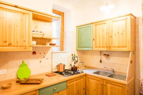 a kitchen with wooden cabinets and a sink at Acquasalsa in Agnone