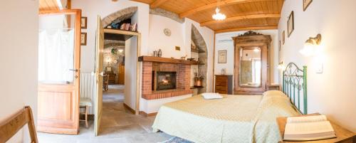 a bedroom with a bed and a fireplace at Masseria Acquasalsa in Agnone