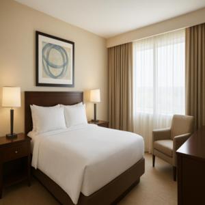 a hotel room with a large bed and a window at test 4 in Jāmb