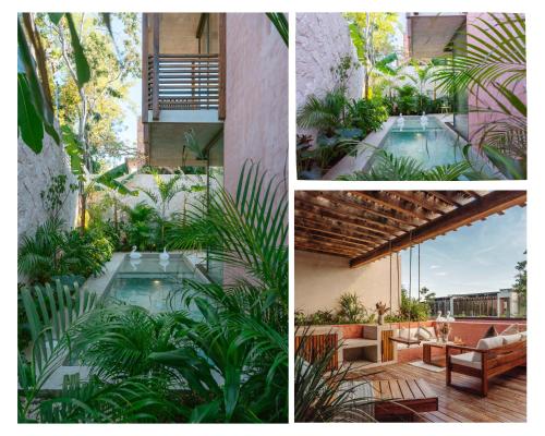a collage of pictures of a house with a swimming pool at Entorno Tulum - Luxury Villas in Tulum