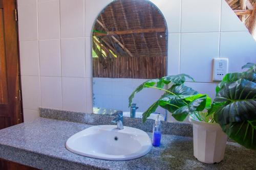 ディアニ・ビーチにあるVilla Mozillaの洗面台と植物付きのバスルームカウンター
