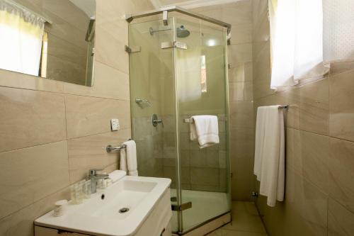 a bathroom with a sink and a shower at Busua Beach Resort in Busua