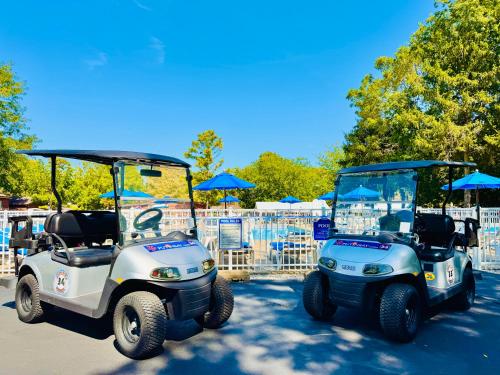 two golf carts are parked next to each other at Put-in-Bay Island Club #51 in Put-in-Bay