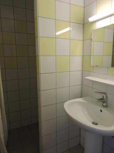 a bathroom with a sink and a mirror at Auberge de Jeunesse de Mulhouse in Mulhouse