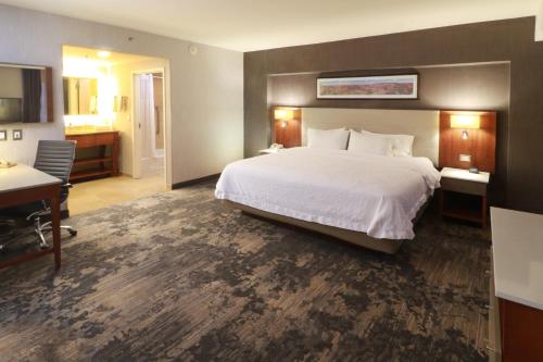 a hotel room with a large bed and a desk at Hampton by Hilton Chihuahua in Chihuahua