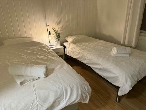 two beds sitting next to each other in a bedroom at Northern Lights View Beautiful Berg in Kuberg