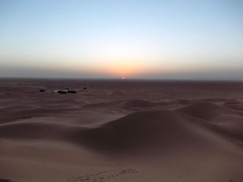 a desert with a sunset in the background at Bivouac Draa in Zagora
