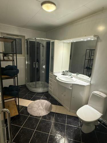 een badkamer met douche, wastafel en toilet bij Tromsø Stay in Tromsø