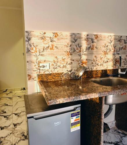 a kitchen with a counter top and a sink at Morsy Palace in Luxor