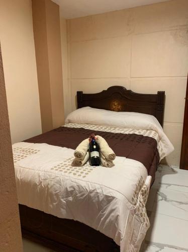 a bed with a stuffed animal laying on it at Lejaim1 in Hacienda Capulí
