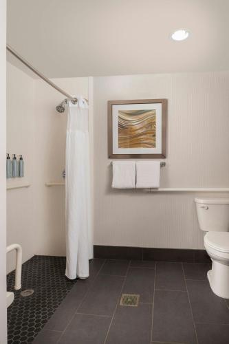 a bathroom with a toilet and a shower at Courtyard by Marriott Dallas-Fort Worth/Bedford in Bedford