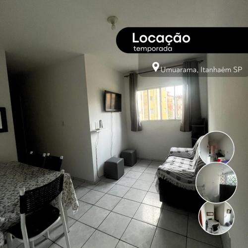 a small room with a bed and a window at Apartmento Itanhaem in Itanhaém