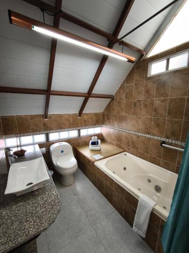 a bathroom with a toilet and a bath tub at Chalet Gardel in San Francisco