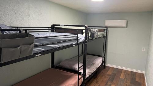 a room with two bunk beds in a room at The Blue Oasis - Palm & Pool Retreat in Pearland