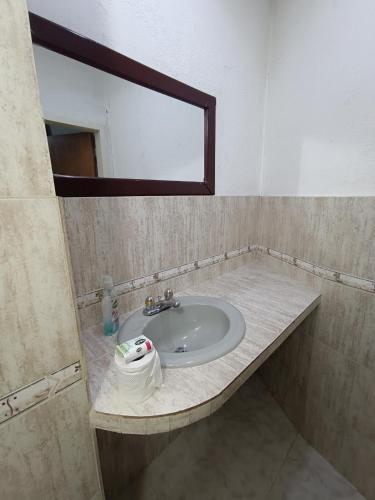a bathroom with a sink with a mirror and a towel at Mini apartamento 2 habitaciones in Ciudad Guayana