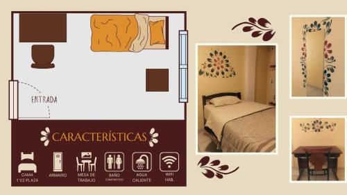 a collage of pictures of a room with a bedroom at Casa Sucre Hostel Ayacucho in Ayacucho