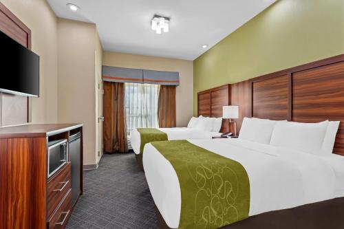 Una habitación de hotel con dos camas y un televisor de pantalla plana. en Comfort Suites Roswell North, en Roswell