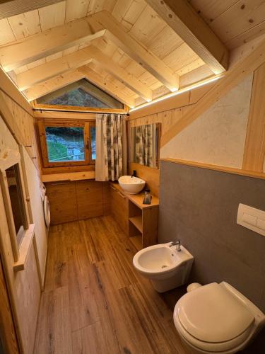 a small bathroom with a toilet and a sink at Caluma El Paradis in Comune Rivamonte Agordino