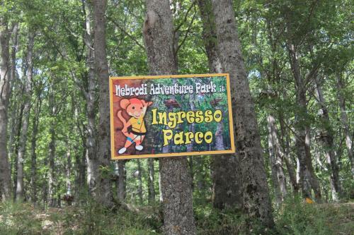 a sign hanging on a tree in a forest at B&B Serena in Longi