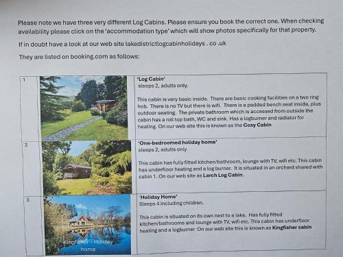 a page of a flyer with a screenshot of a house at Lake District Log Cabins in Broughton in Furness