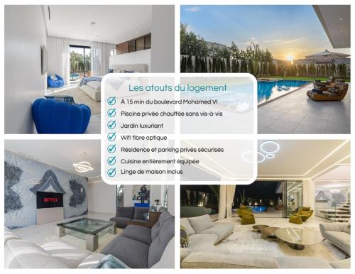 a collage of four pictures of a living room at Villa Sofya - Roche Bobois Design & HD Wifi in Marrakesh