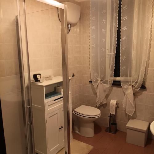 a small bathroom with a toilet and a sink at Il Nibbio in Vecchiano
