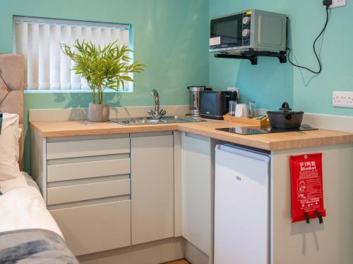 a small kitchen with a sink and a microwave at Hilltop Apartment 3 - Uk50595 in Earl Shilton