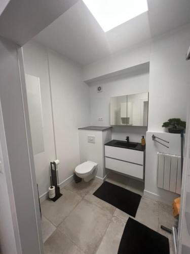 a white bathroom with a toilet and a sink at L'Arsenal studio in Couvin