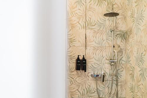 a shower in a bathroom with a wall at Hotel Carignano in Lucca