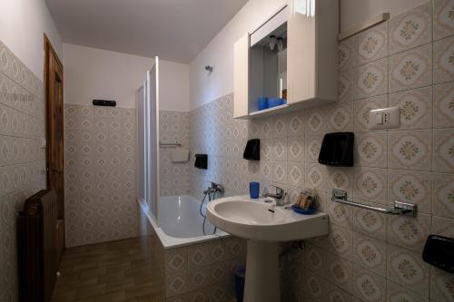 a bathroom with a sink and a shower at Case Gran Paradiso Rhemes Notre Dame Piazza in Rhêmes-Notre-Dame