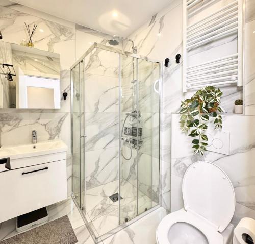 Le Chic 102 في بروكسل: حمام مع دش ومرحاض