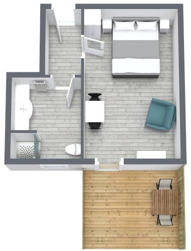 a floor plan of a small apartment with a bedroom at Hof Steinhütten in Westerhever
