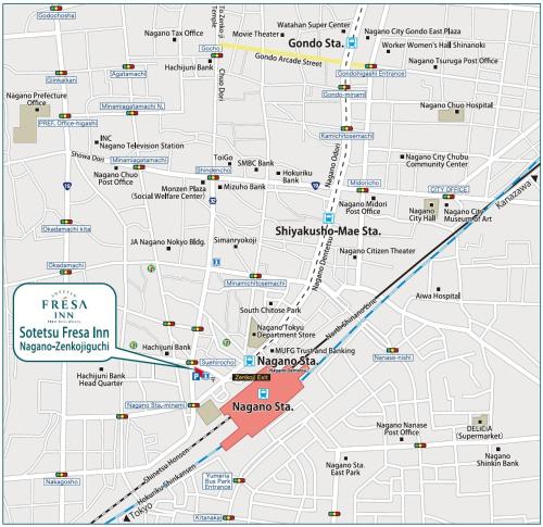 a map of the proposed subway line at Sotetsu Fresa Inn Nagano-Zenkojiguchi in Nagano
