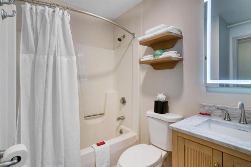 ウェスト・スプリングフィールドにあるBaldwin Inn & Suites, SureStay Collection by Best Westernのトイレ、シャワー、洗面台を備えたバスルーム