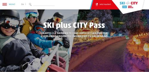 a flyer for ski plus city pass with two people on a ski lift at Studio Bike & Snow in Innsbruck