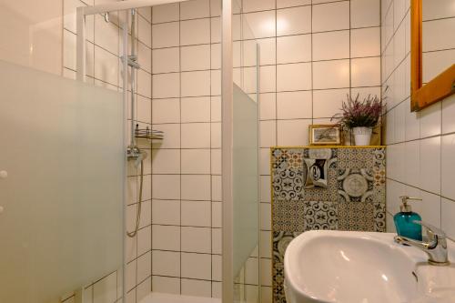 a bathroom with a sink and a shower at Willa Alta in Bukowina Tatrzańska