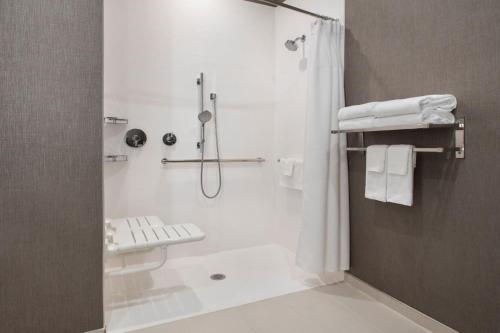 a bathroom with a shower with a shower curtain at Willow Grove Inn by IHG in Willow Grove