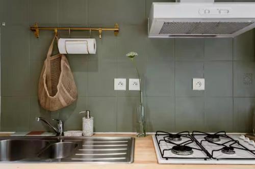 una cocina con fregadero y estufa en Gîte avec piscine - La Chapelle, en Graulhet