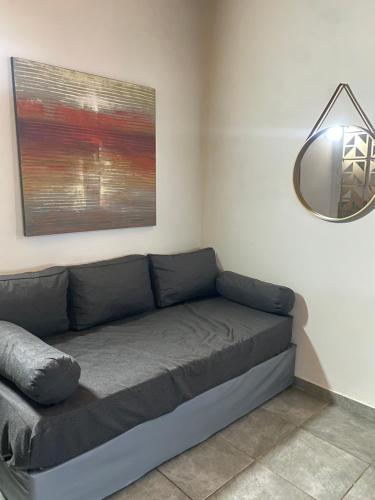 a couch in a living room with a painting at Monoambiente en posadas 2 in Posadas