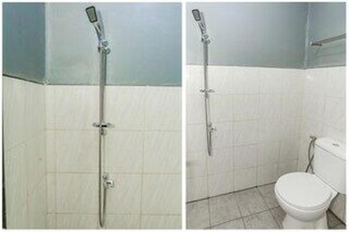 two pictures of a bathroom with a toilet and a shower at Hotel O Mangga Besar Near Kota Tua Formerly Fresh Hotel in Jakarta