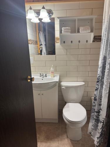 a bathroom with a toilet and a sink at Anglemont Inn Rent all 16 Rooms for Weddings, Events North Shuswap BC in Anglemont