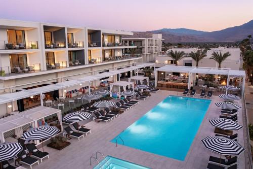 an aerial view of a hotel with a swimming pool at Thompson Palm Springs, By Hyatt in Palm Springs