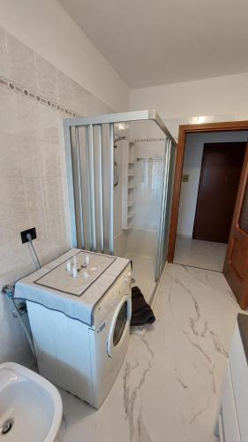 a bathroom with a washer and a toilet in it at A casa di Gina in Airasca