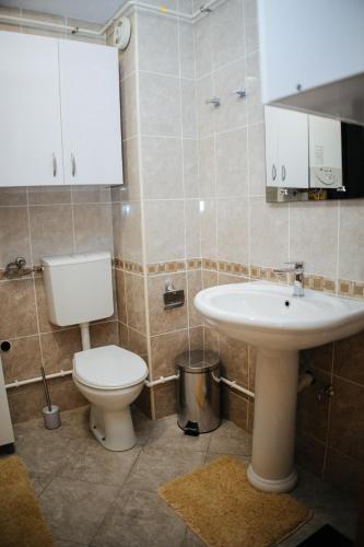 a bathroom with a toilet and a sink at Apartman Todi & Dana in Sombor