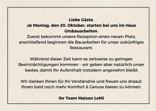 a page of a document with the text in the middle at Hotel Maison LeMi in Altenburg