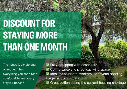 a sign that saysaccount for staying more than one month at Budget-Friendly Chermside Home Near Westfield in Brisbane