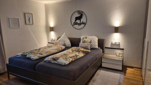 a couch with two pillows on it in a room at Ferienwohnung Alpenherz in Obermaiselstein