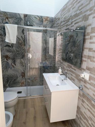 a bathroom with a shower and a sink and a toilet at B&B REVOLUTION 2 BED e BREAKFAST in Caserta