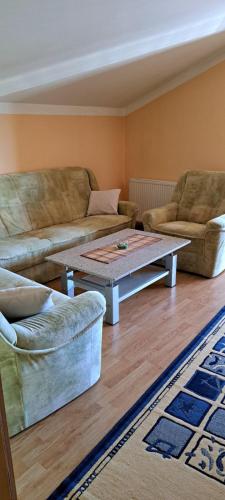 a living room with two couches and a coffee table at Apartman Marija 2 in Kraljevo